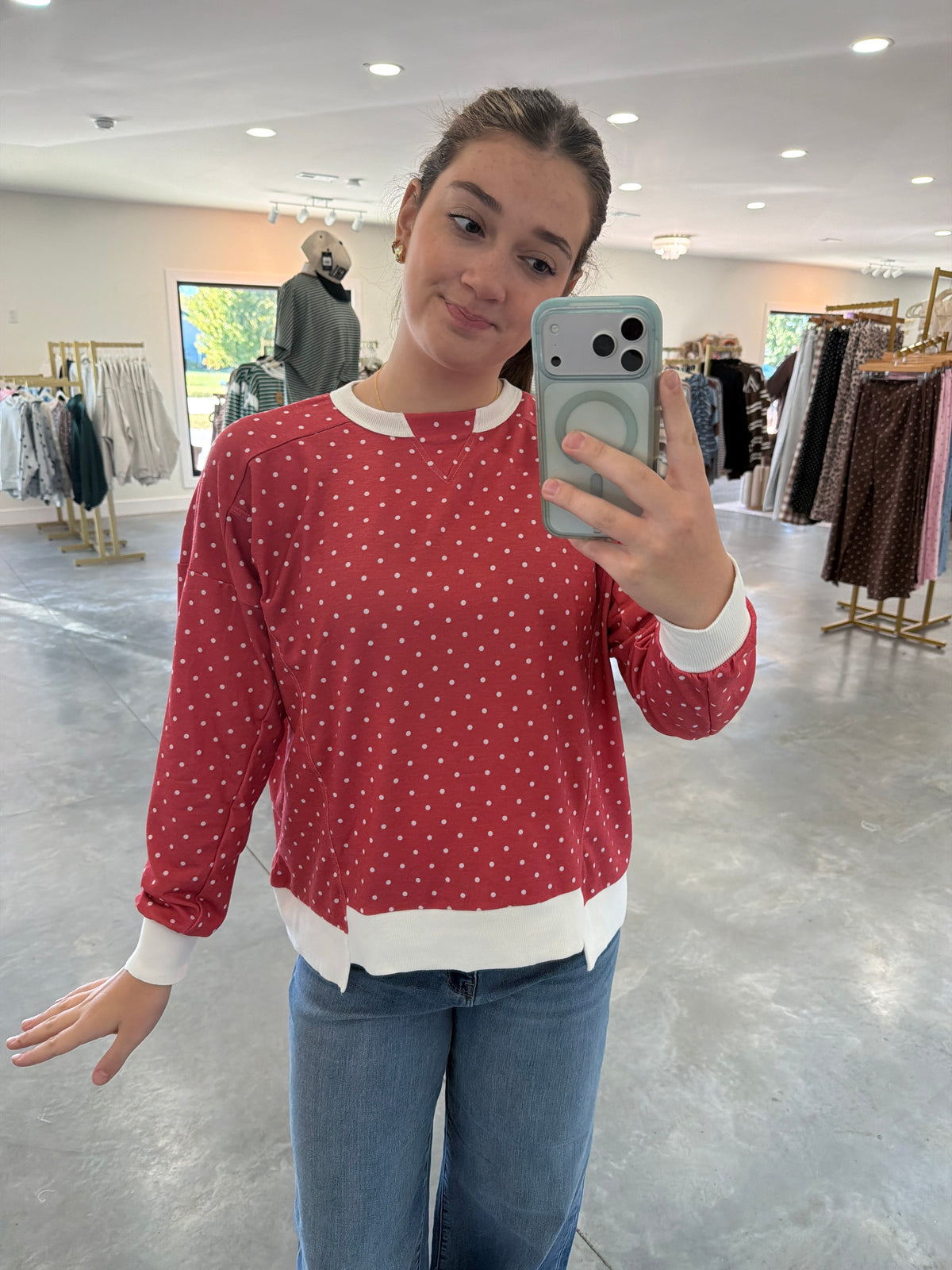 Red Polka Dots Crew neck