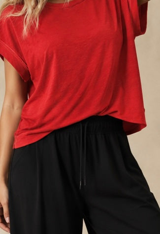 Solid Red Cross-Back Shirt