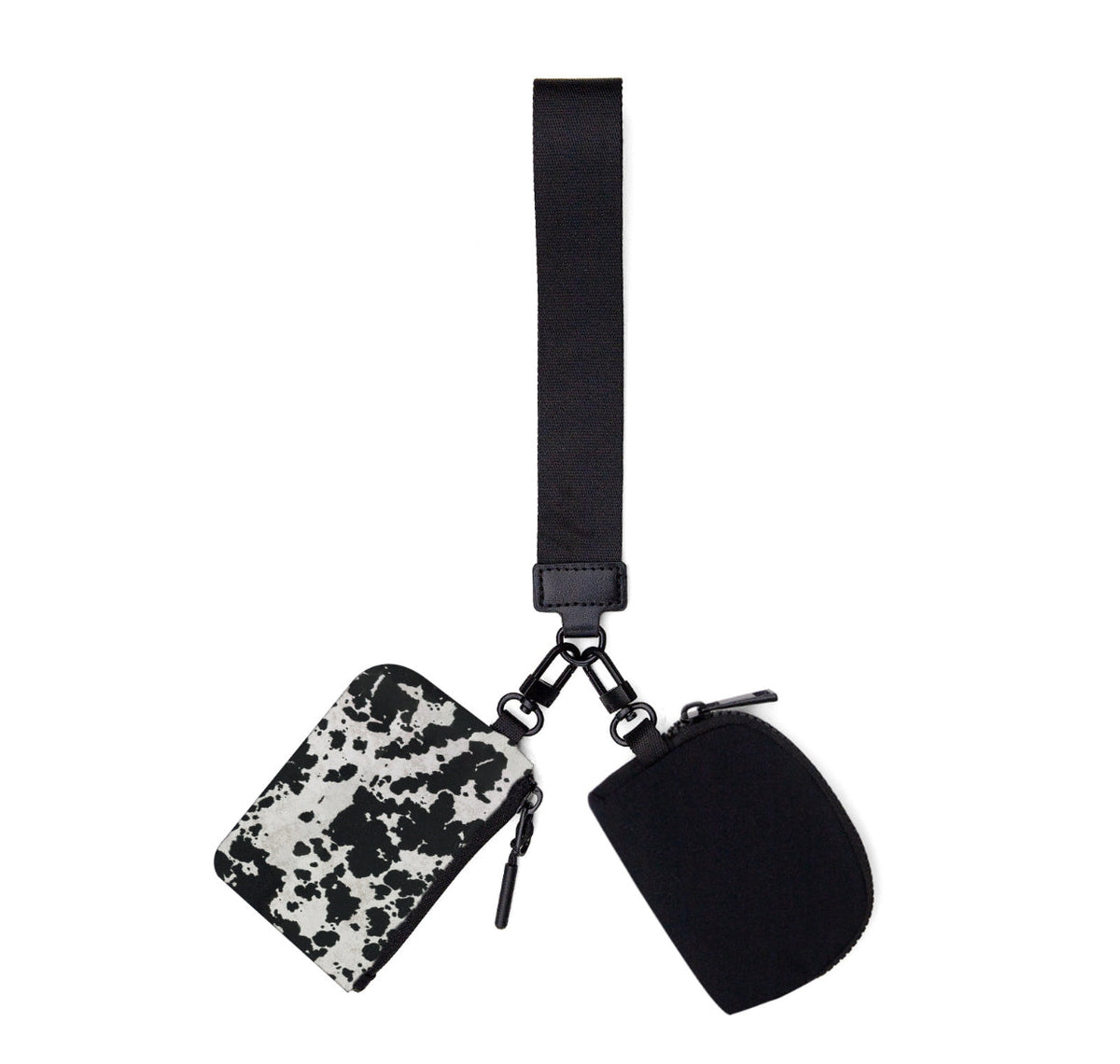 Black Cowhide Dual Pouch Wristlet