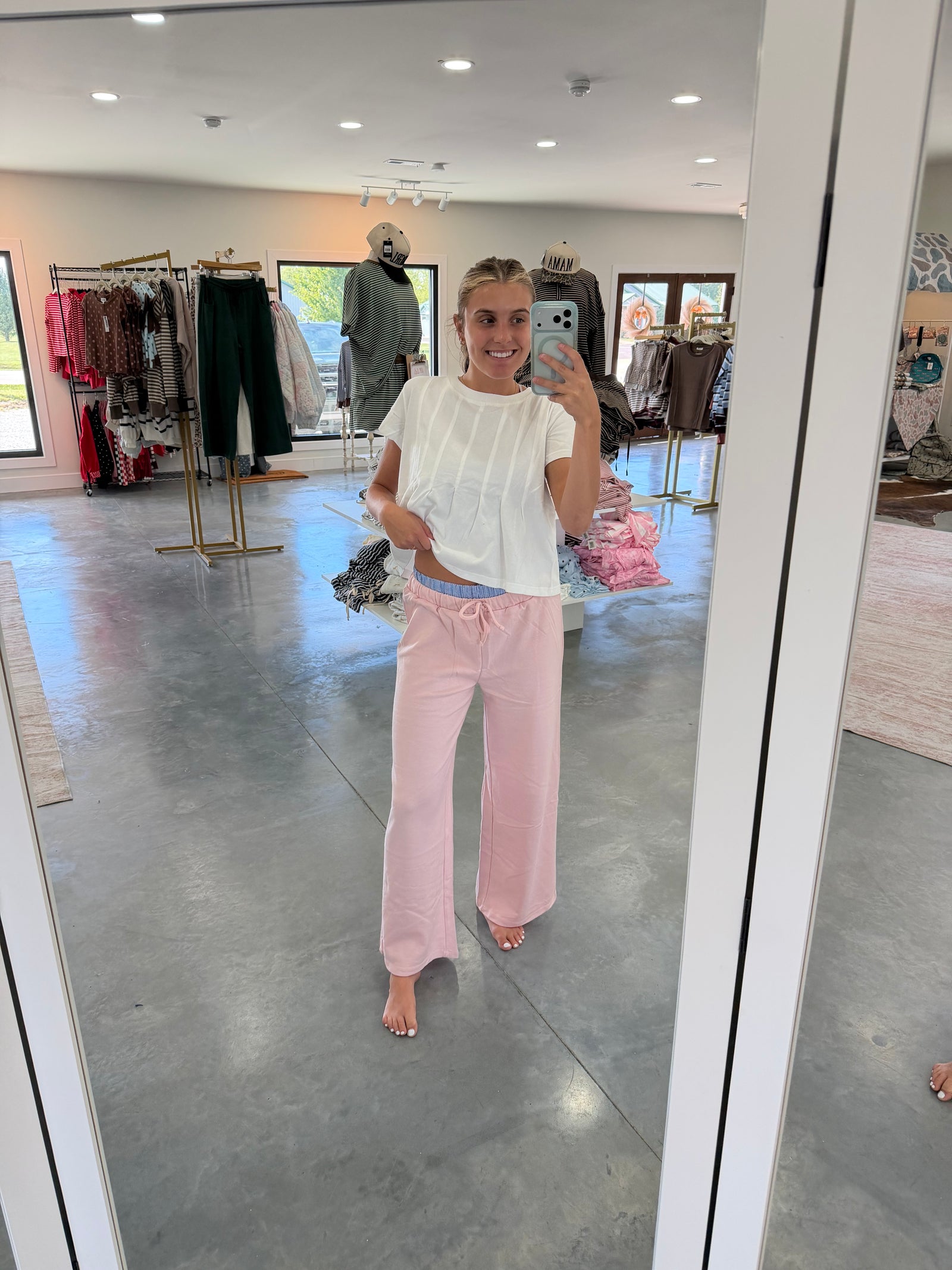 Pink Lounge Pants with Contrasting Check Panel