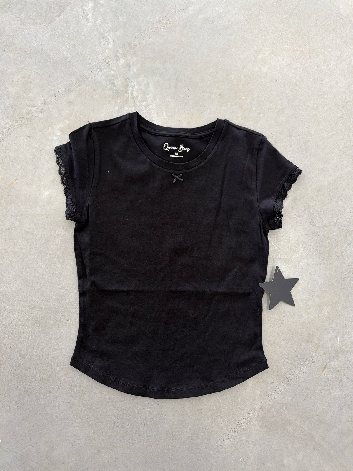 Girls Black Lace Trim Top