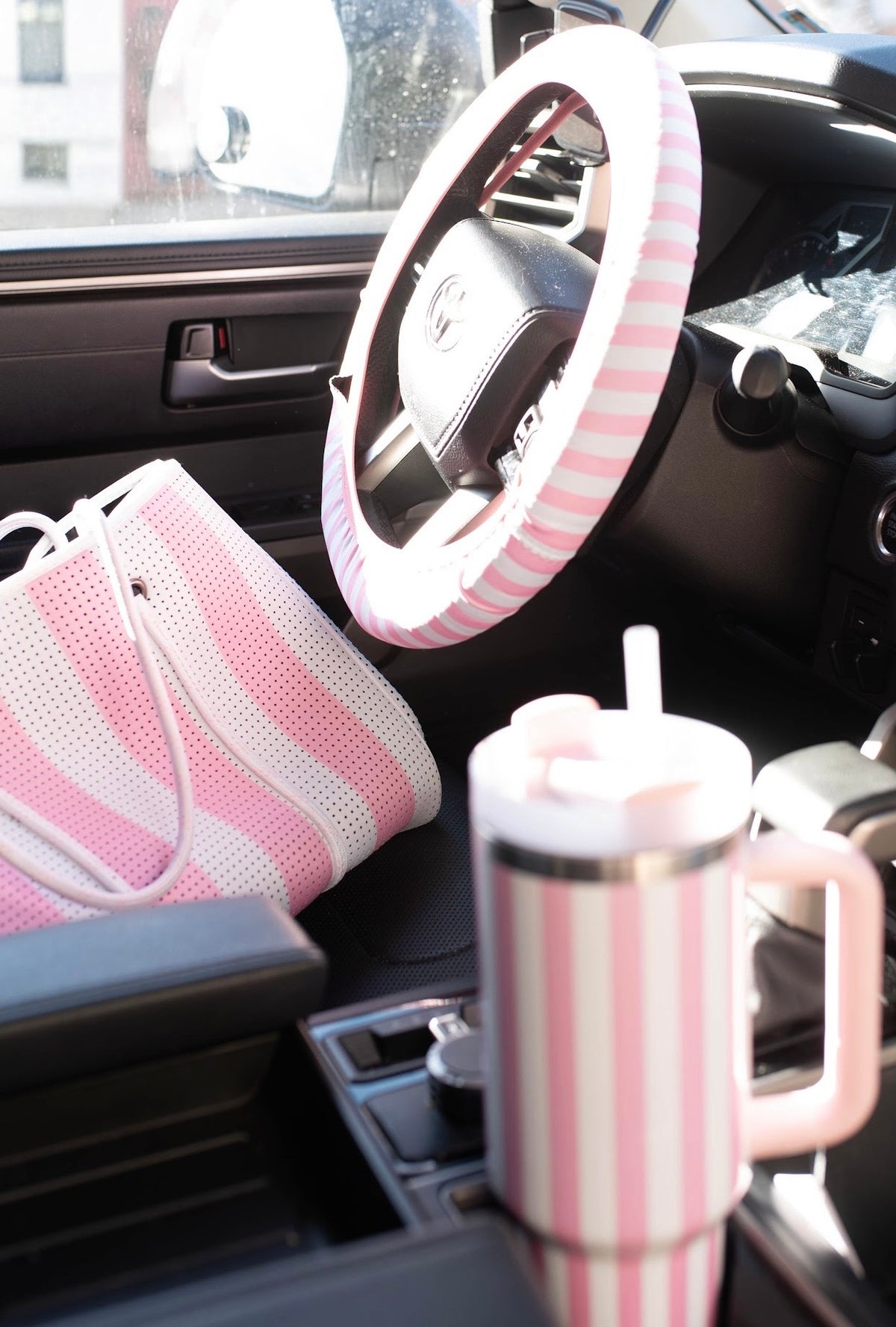 Pink Striped Large Tote Bag