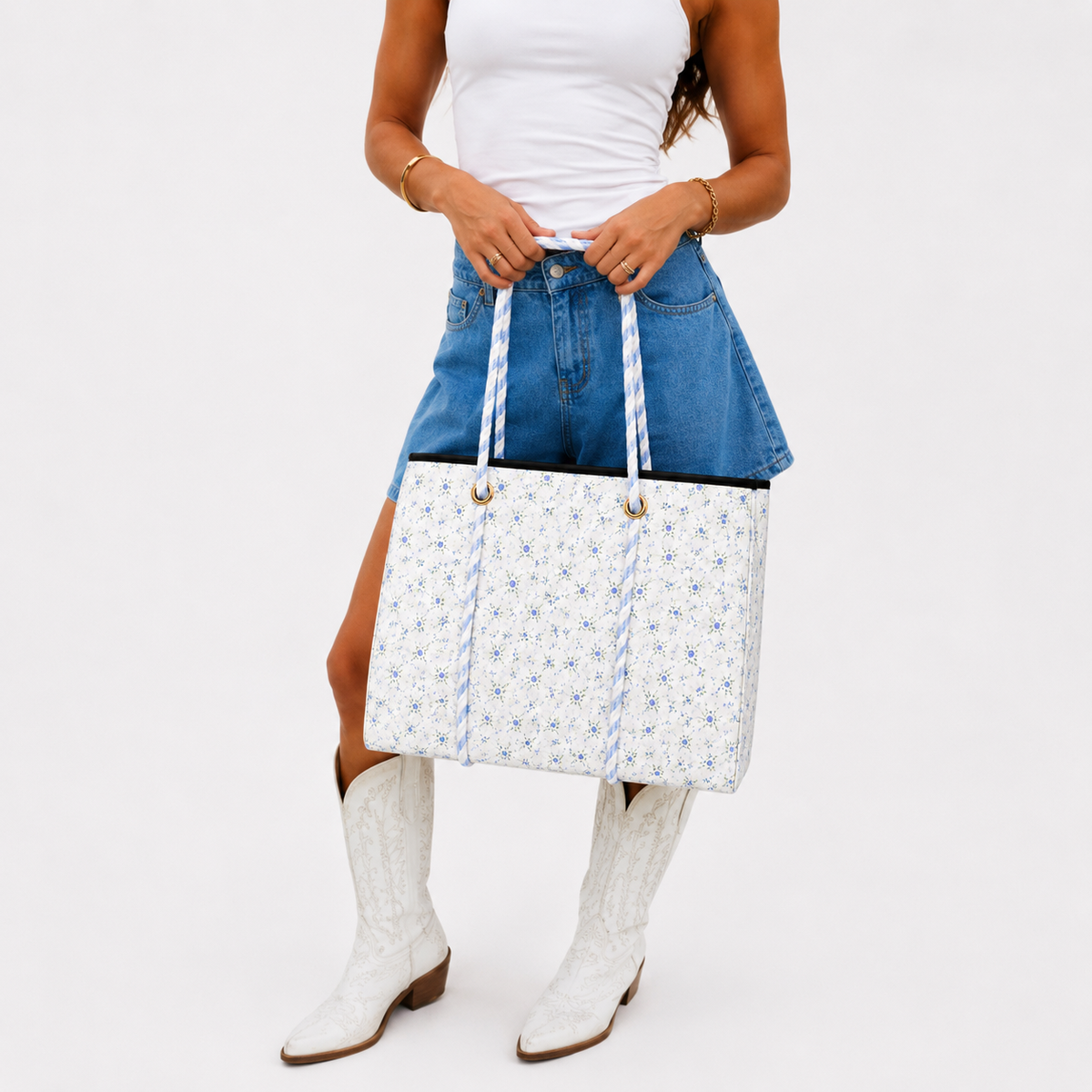 Blue Floral Large Tote Bag