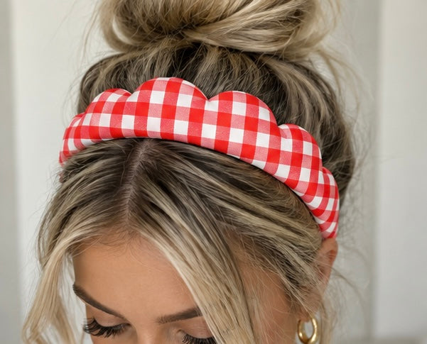 Red Gingham “Get Ready With Me” Headband