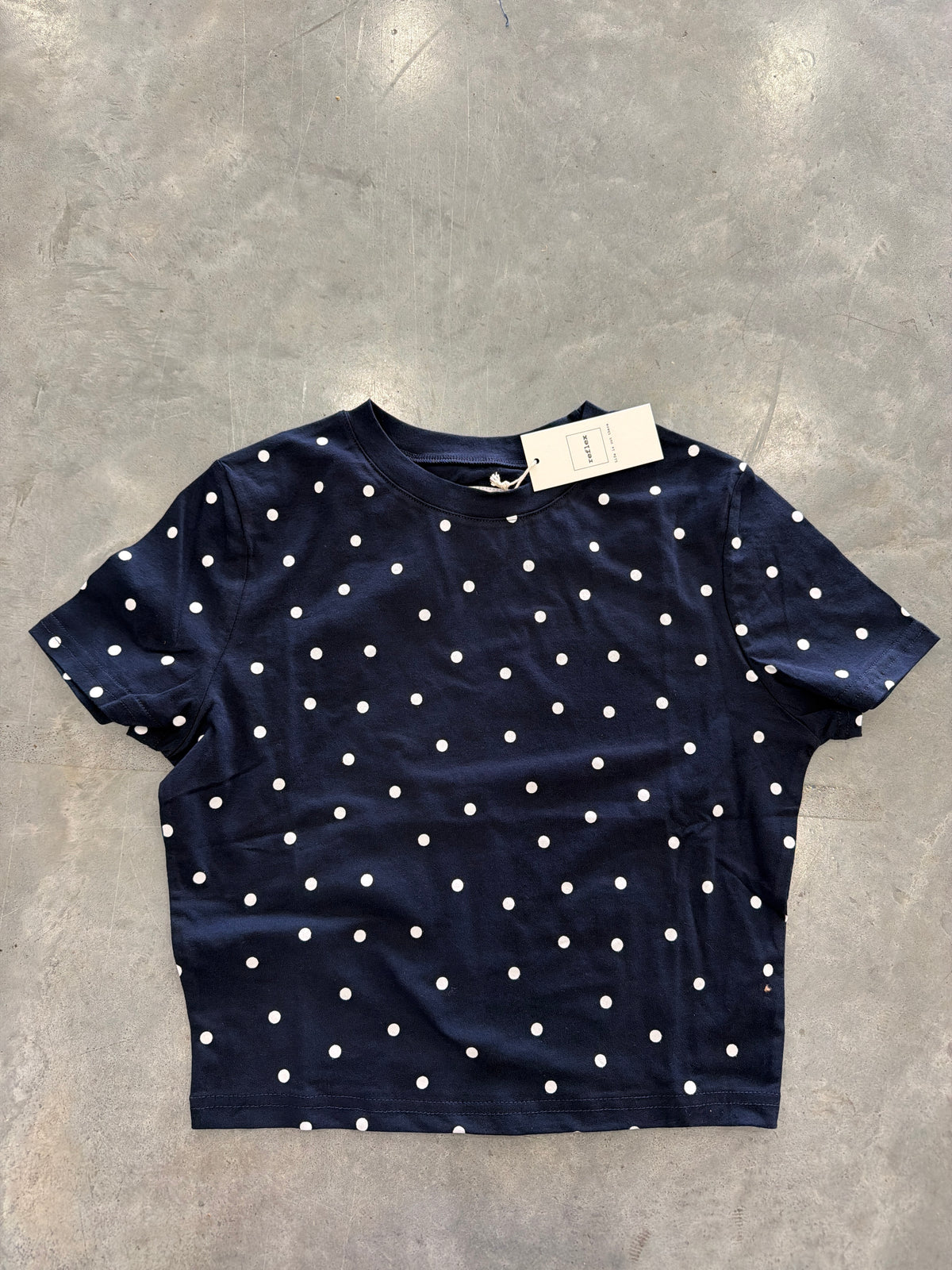 Short Sleeve Polka Dot Crop Navy