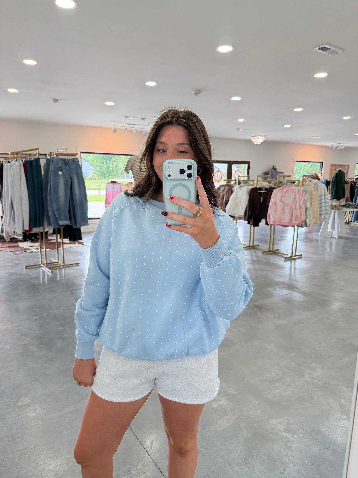 Baby Blue Polka Dot Crew Neck Sweatshirt