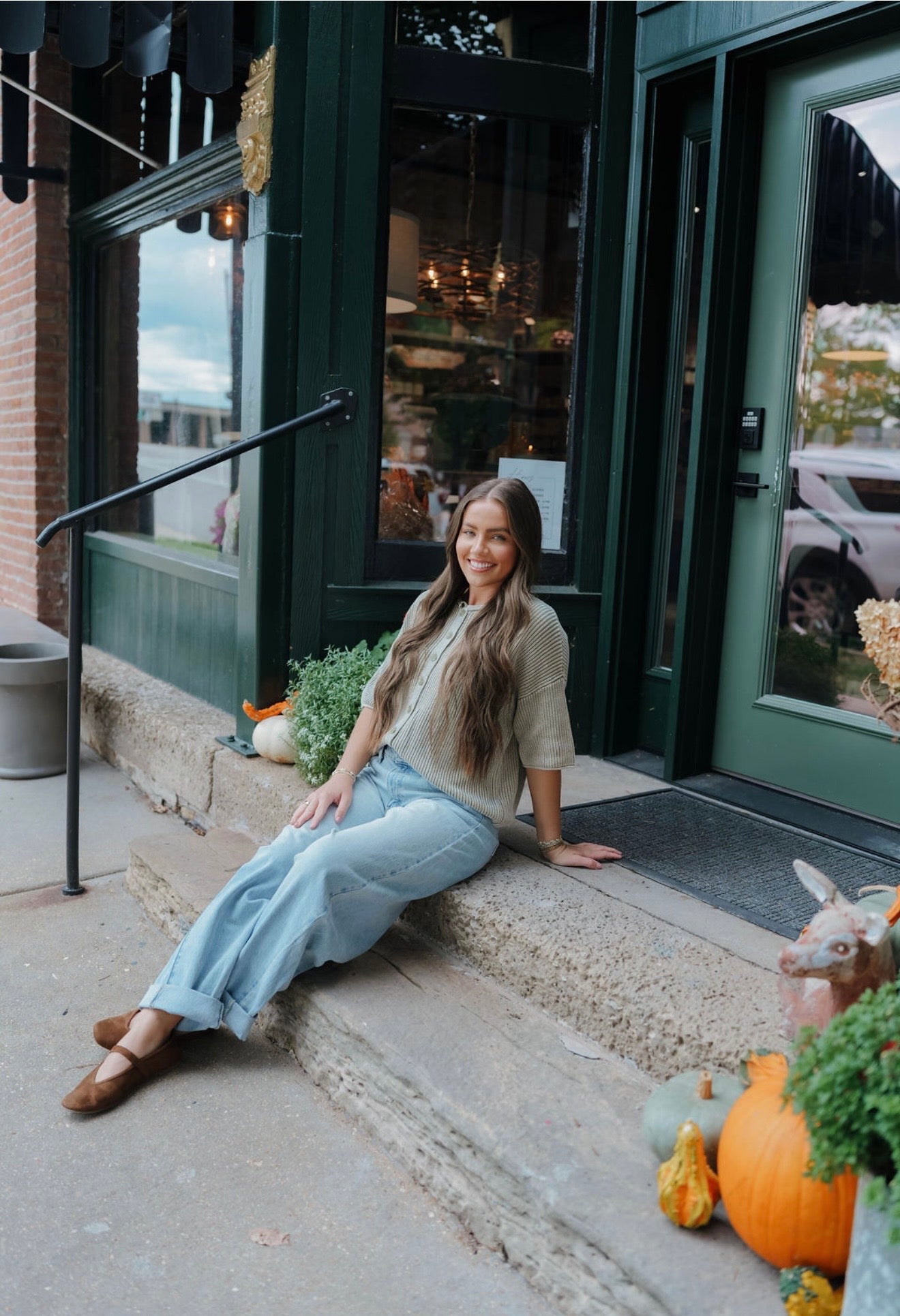 Green Button Down Knitted Top