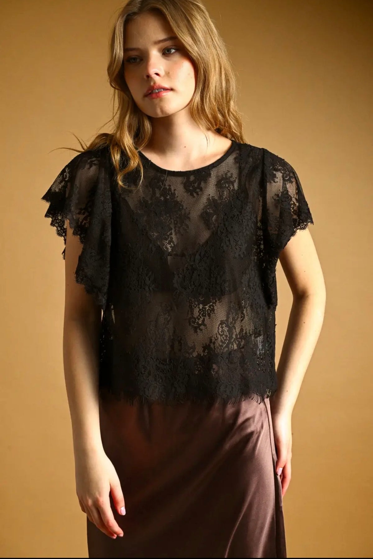 Black Lace Scalloped Top