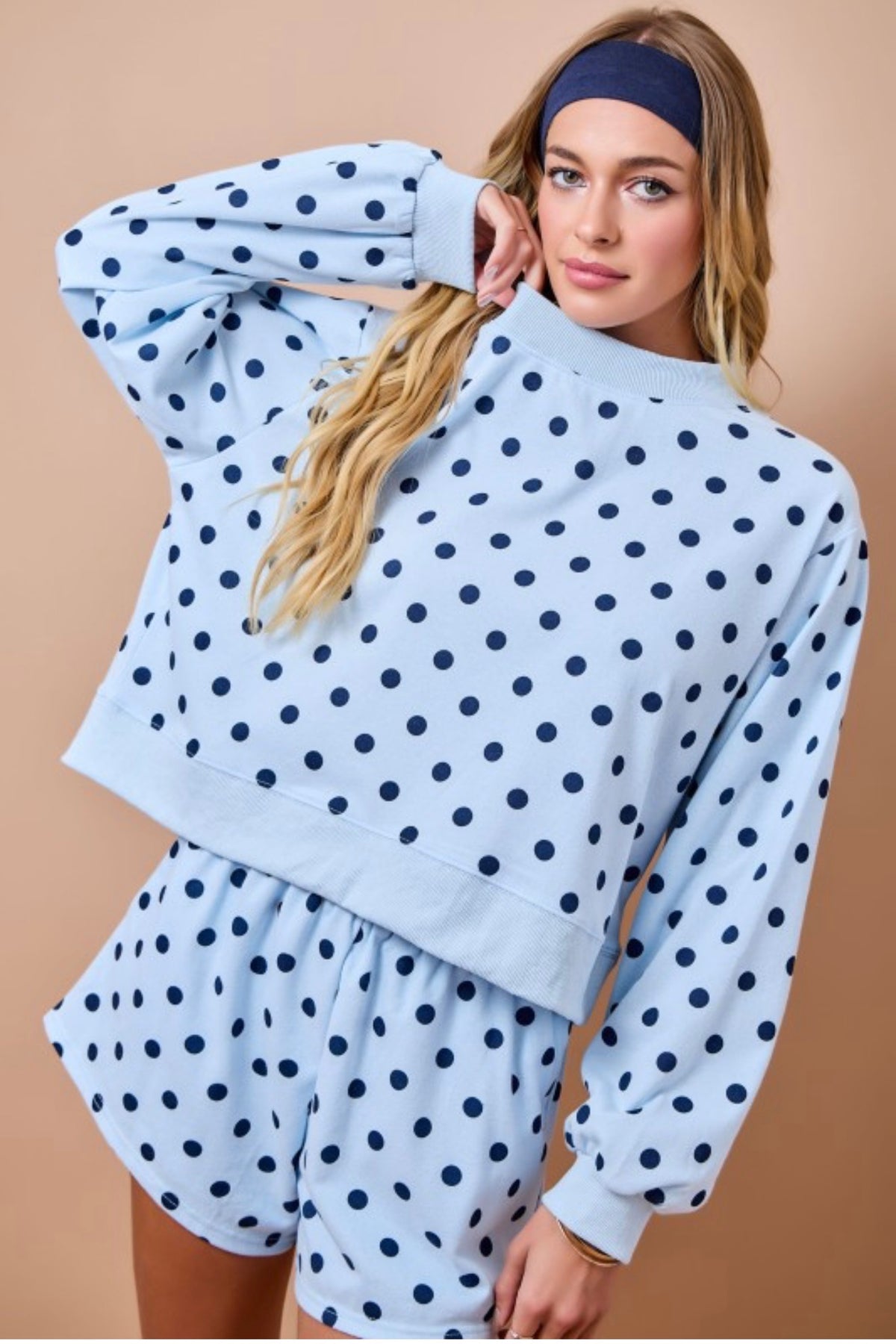 Blue Polka Dot Mockneck Sweatshirt