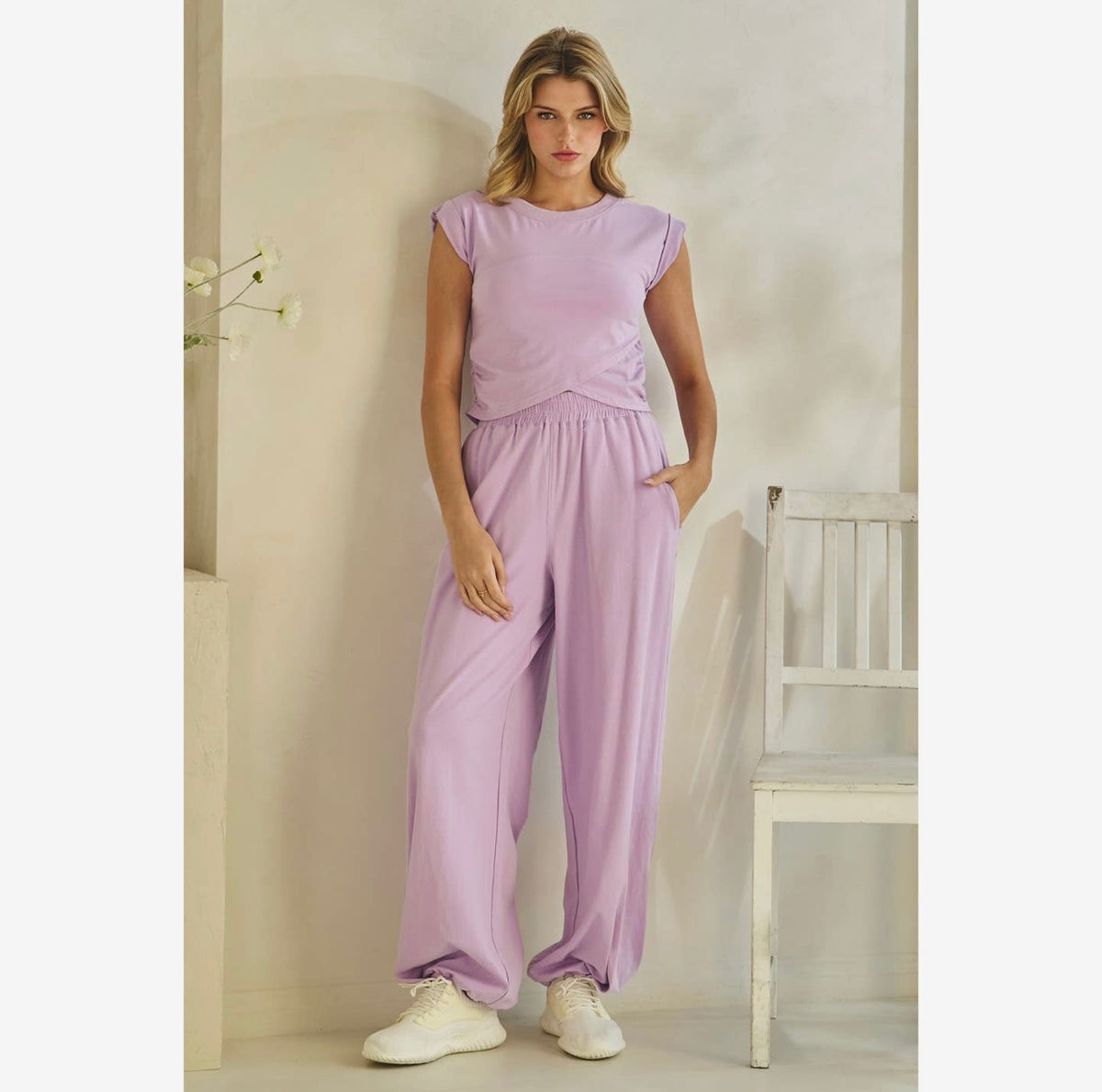 Lilac Cropped Crossover Top