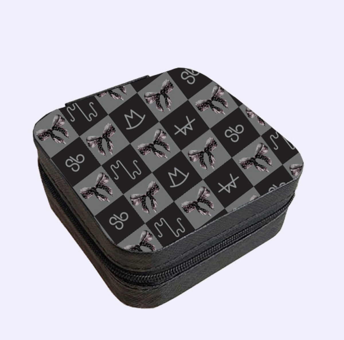 Bow Black Brand Check Square Jewelry Case