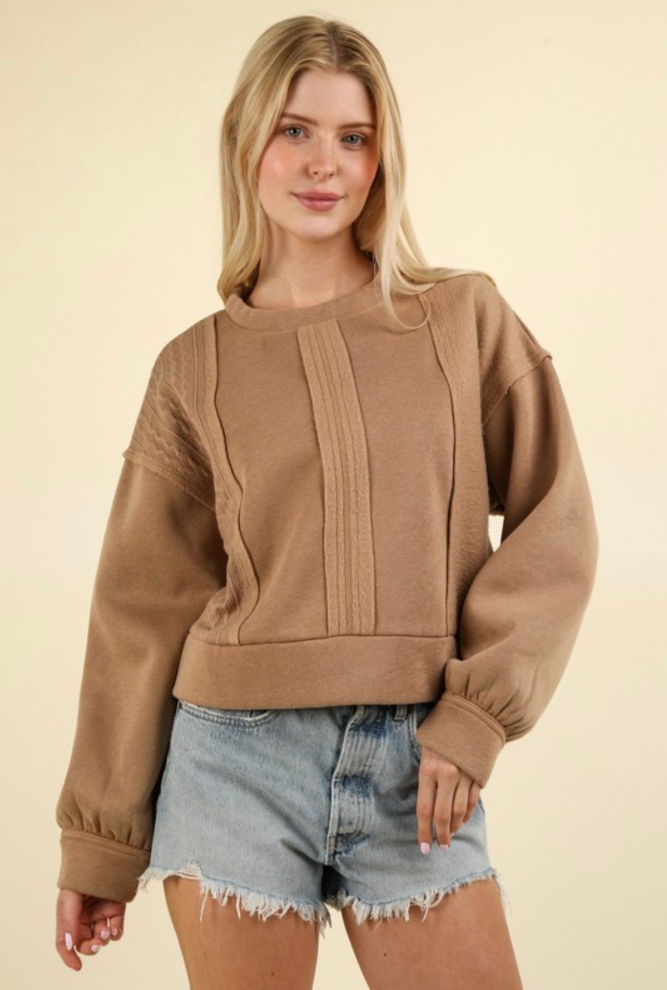 Mocha Contrast Detail Oversized Top