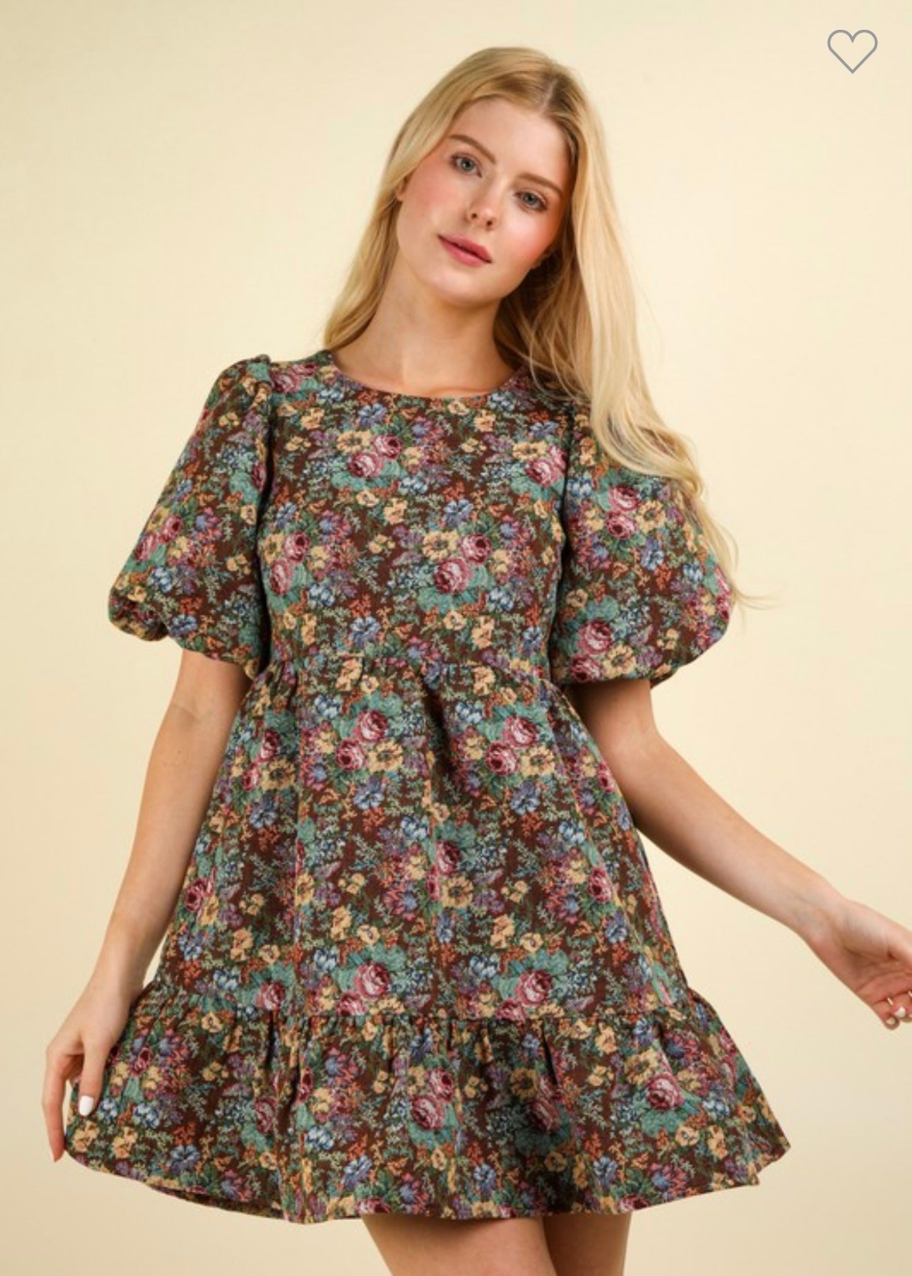 Puff Sleeve Floral Jacquard Dress