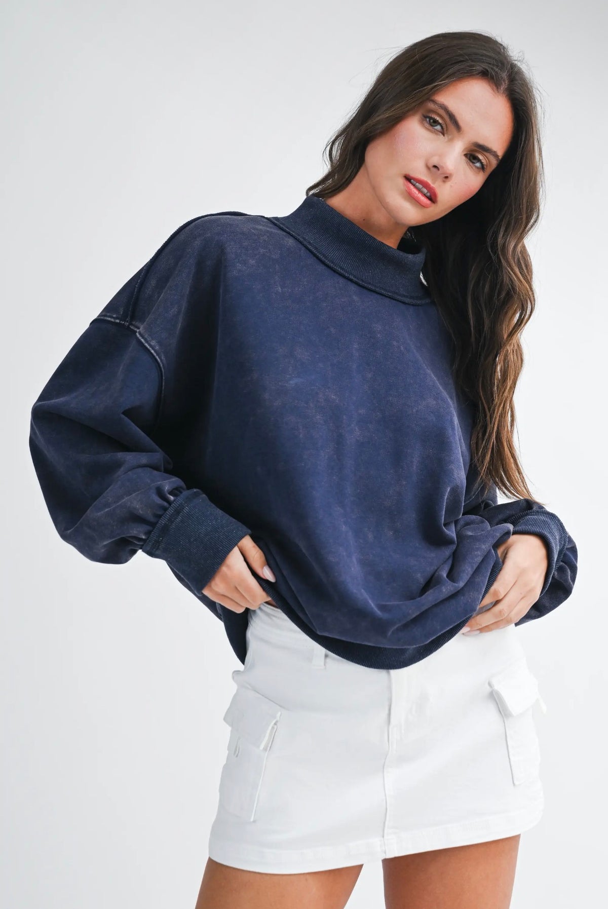 Blue Washed Mockneck Sweatshirt