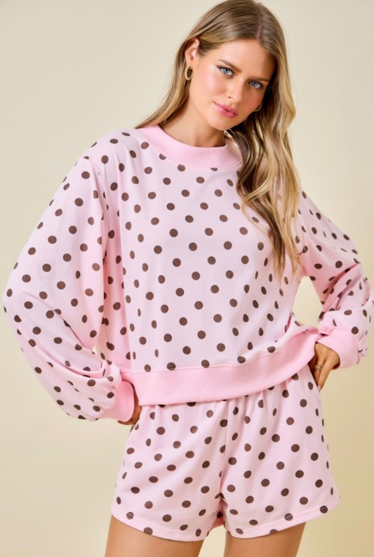 Pink Polka Dot Mockneck Sweatshirt