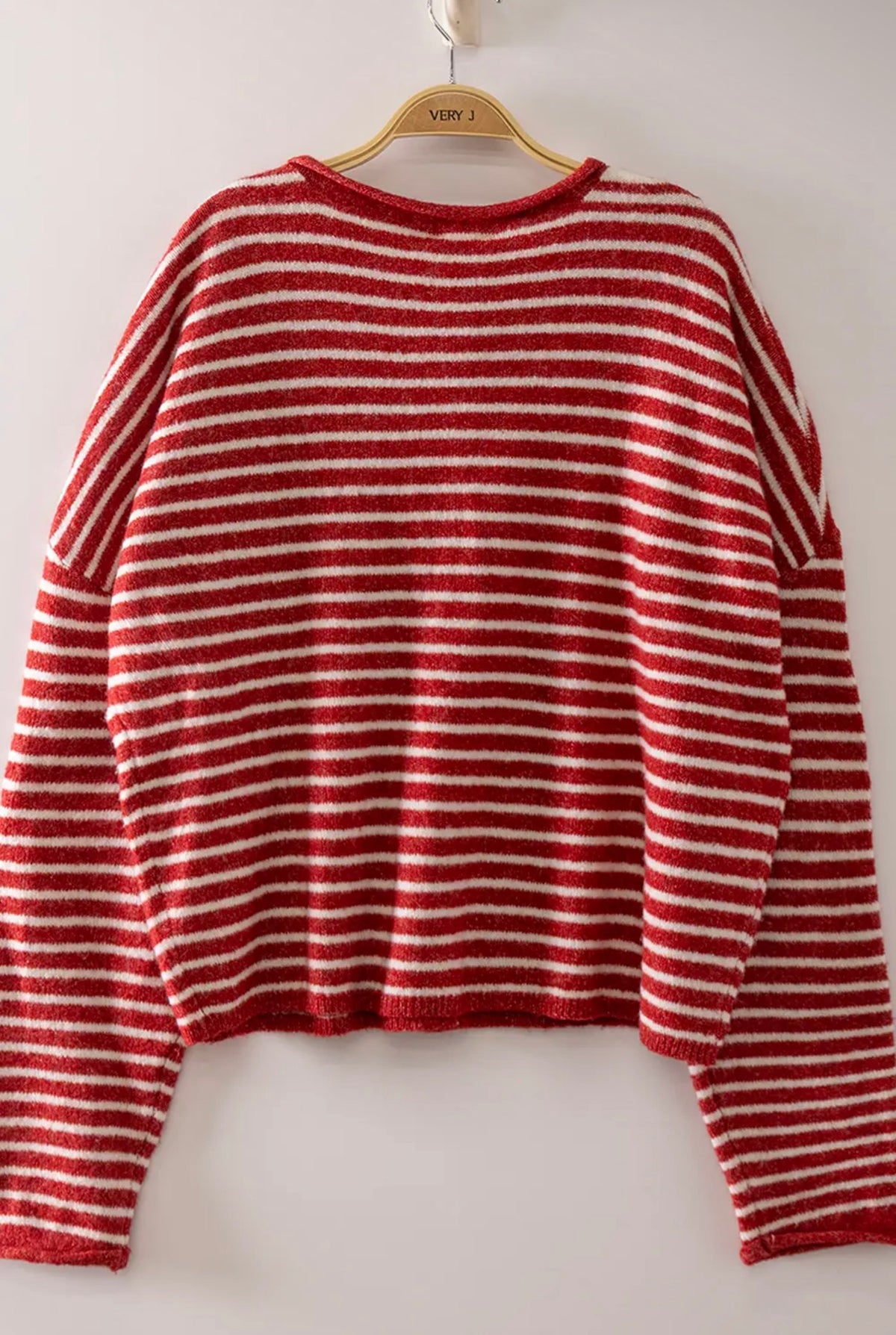 Button Down Stripe Sweater Red