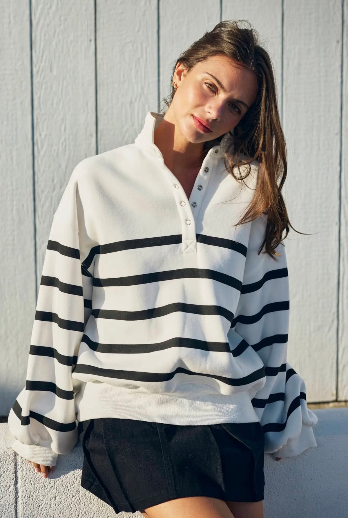 Addison Stripe Pullover Black/White