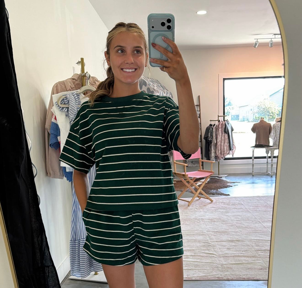 Forest Green Striped Boxy Top