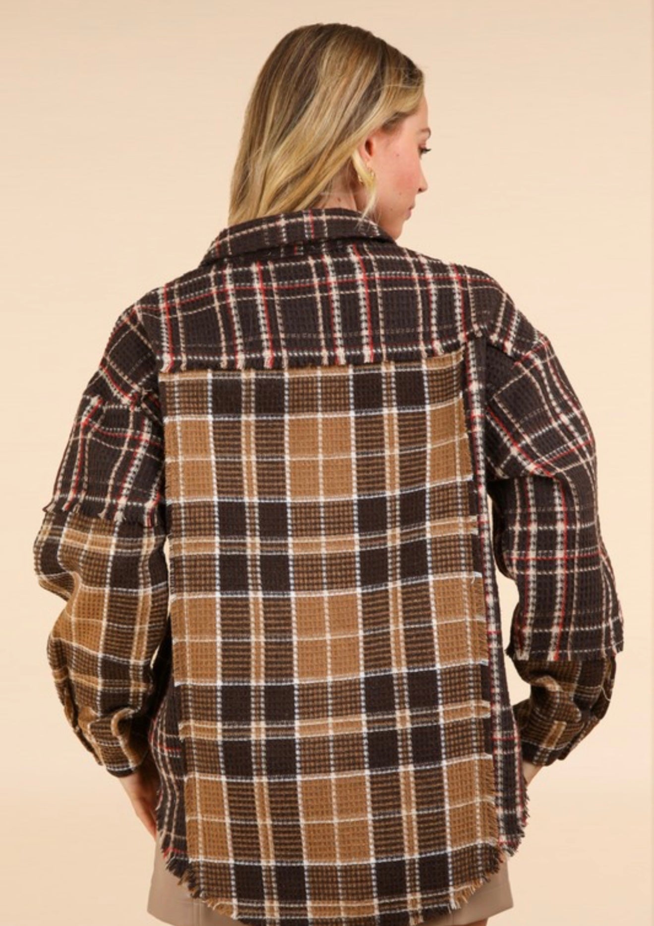 Chocolate Mixed Plaid Button Up Top