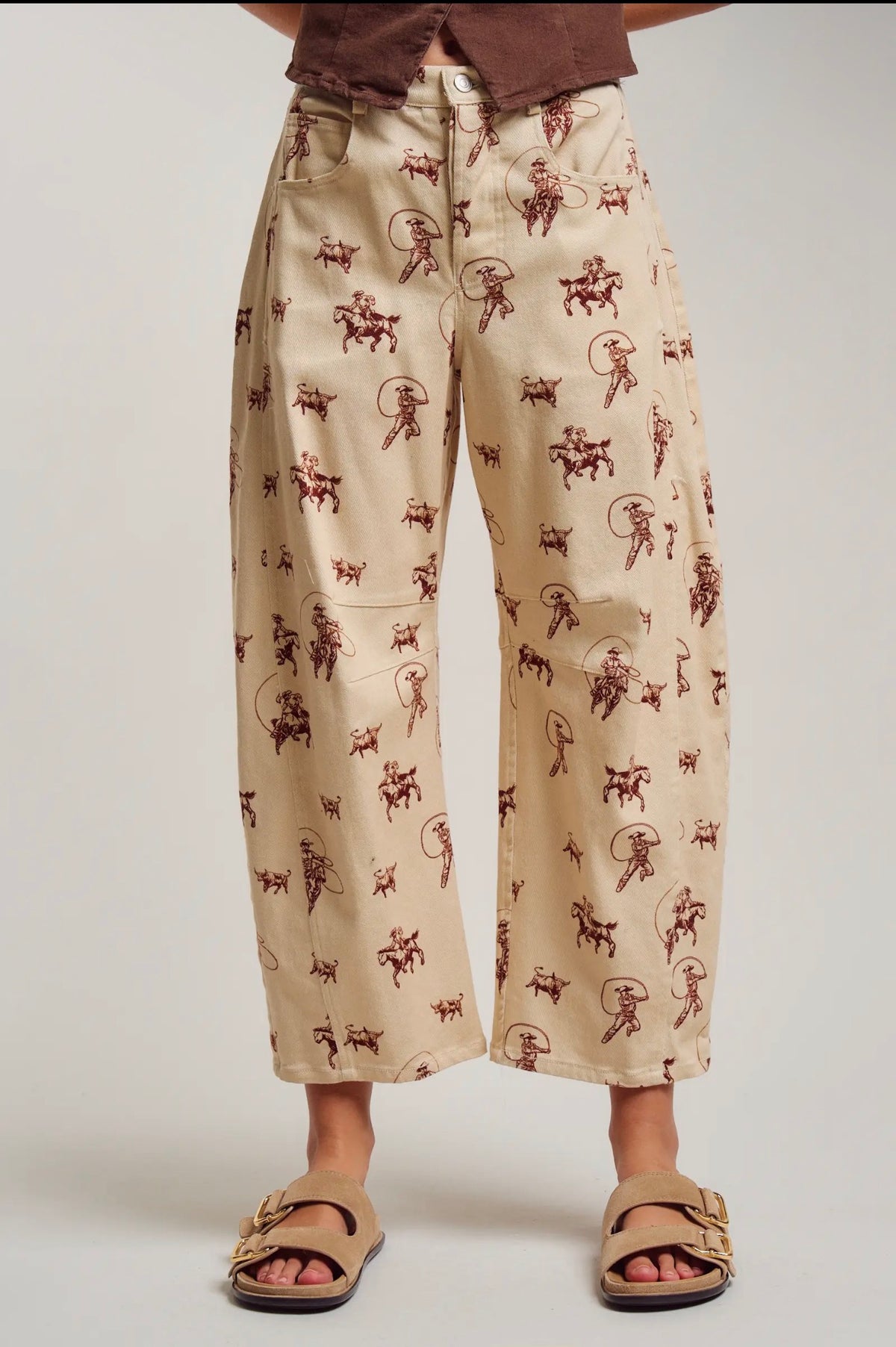 Western Toile Print Barrel Pants