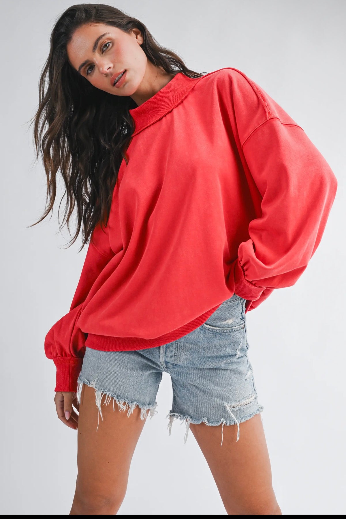 Red Washed Mockneck Sweatshirt