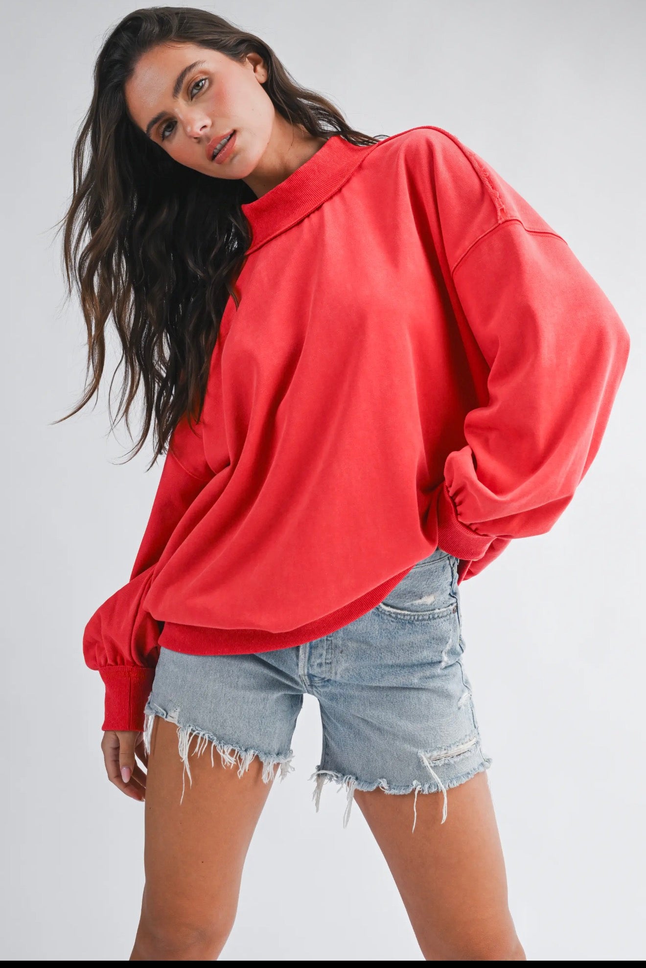 Red Washed Mockneck Sweatshirt