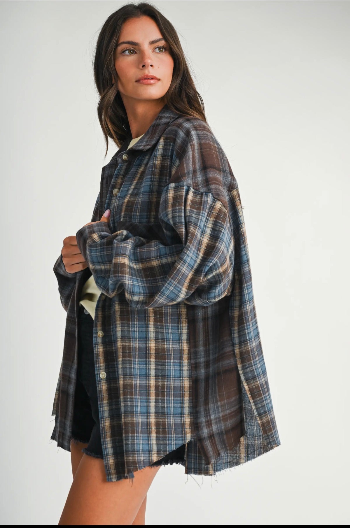 Brown Oversized Plaid Flannel Shirt