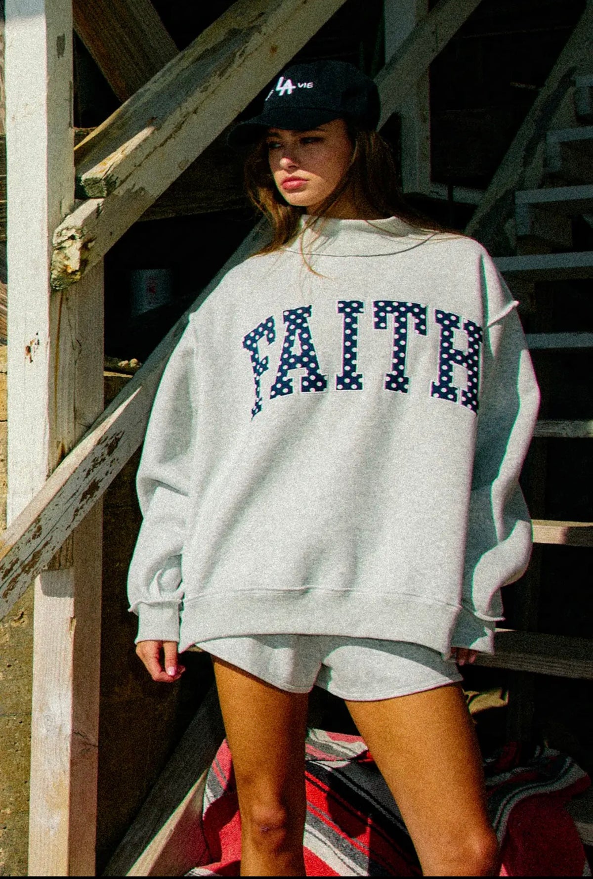 Embroidered Faith Polka Dot Mockneck