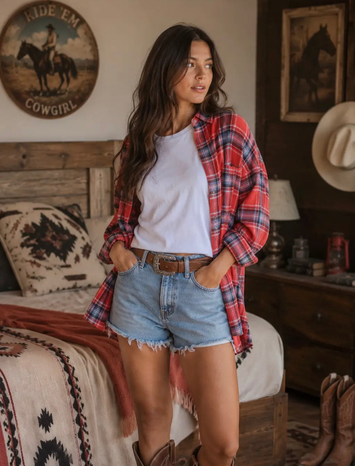 Red Oversized Plaid Flannel Shirt