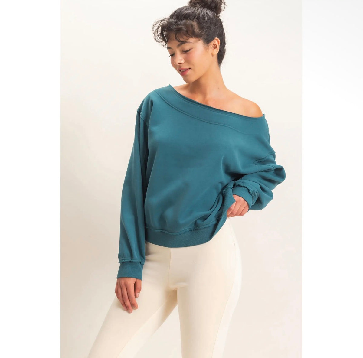 Teal Off The Shoulder Crew Neck