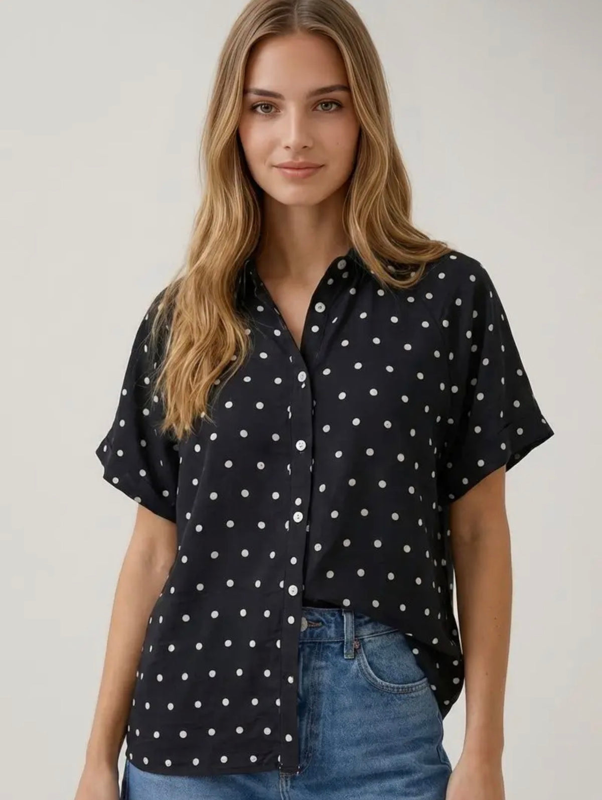 Polka Dot Bubble Sleeve Blouse