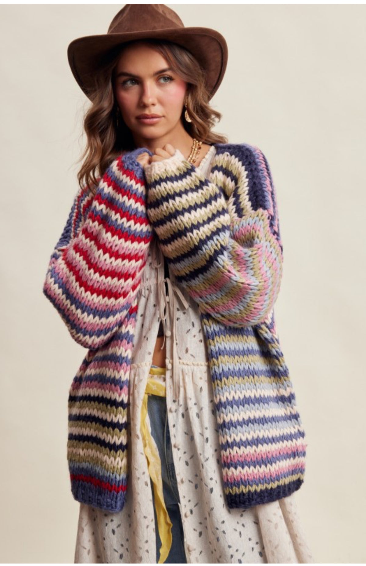 Chunky Multi Stripe Knit Cardigan