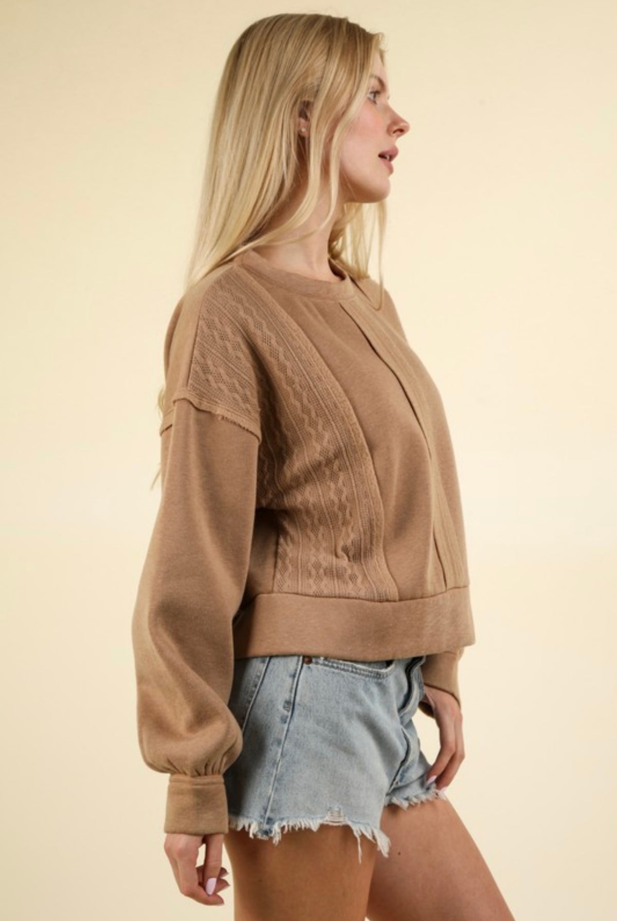 Mocha Contrast Detail Oversized Top