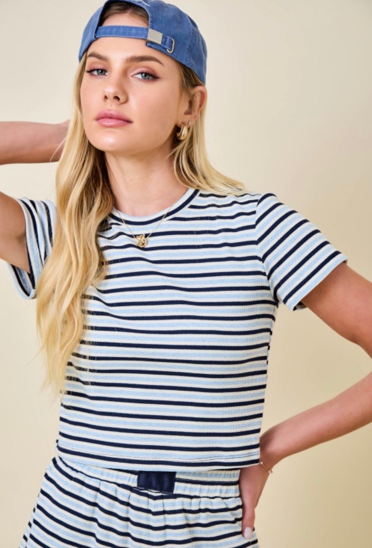 Blue Stripe Ribbed Lounge Baby Tee