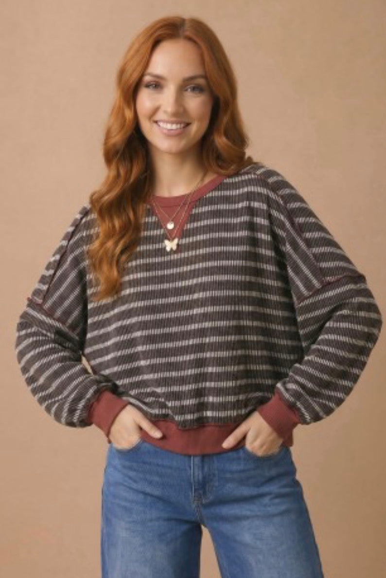 Charcoal/Maroon Oversize Knit Sweater
