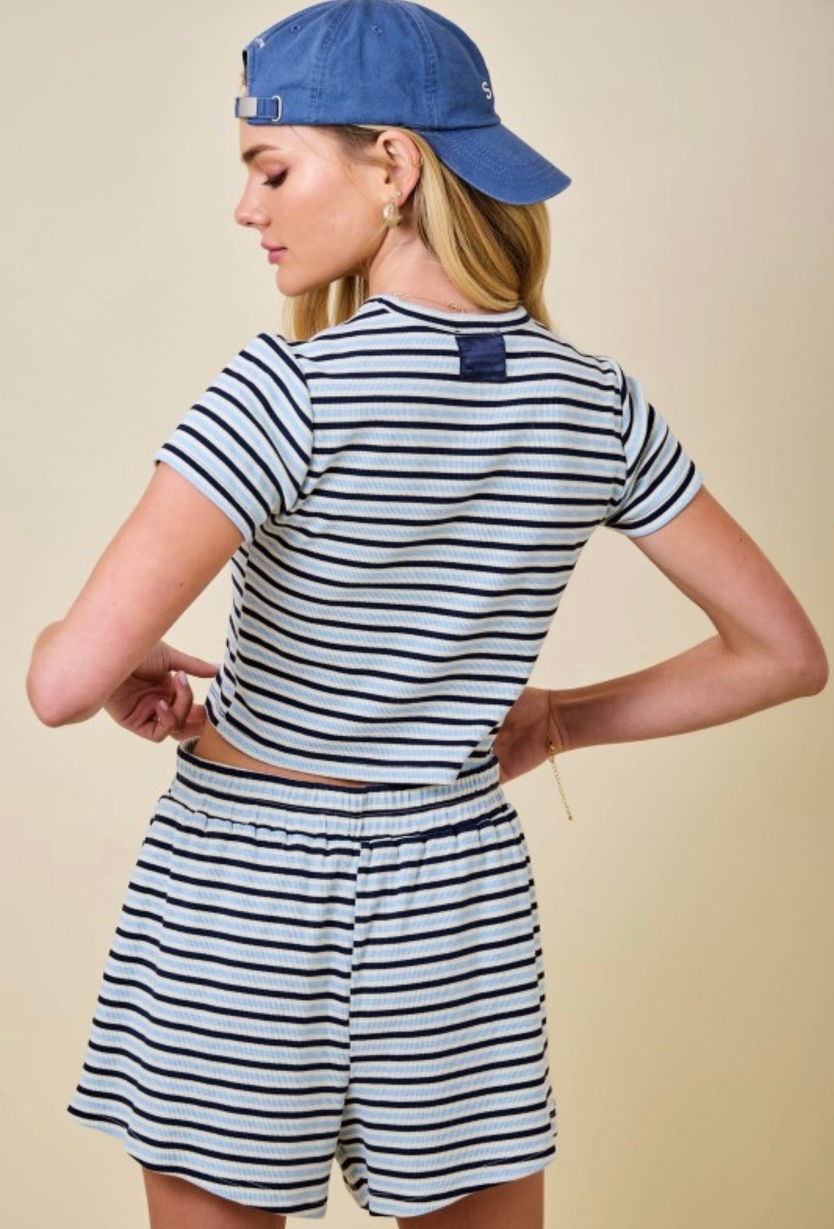 Blue Striped Lounge Sweat Shorts
