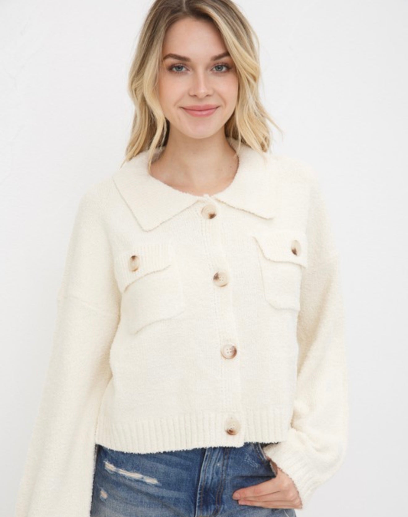 Fuzzy Cozy Button Up Jacket Sweater