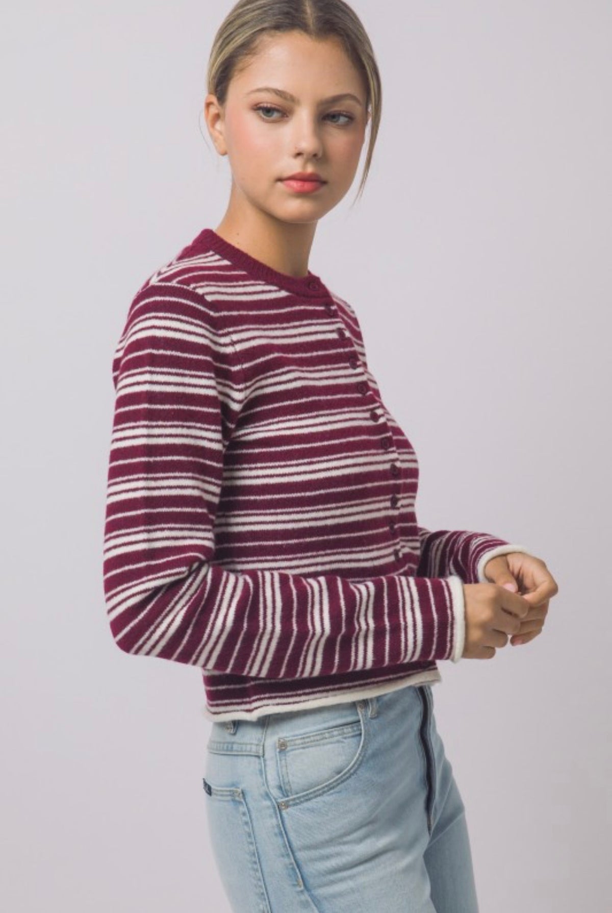 Stripe Cardign Maroon