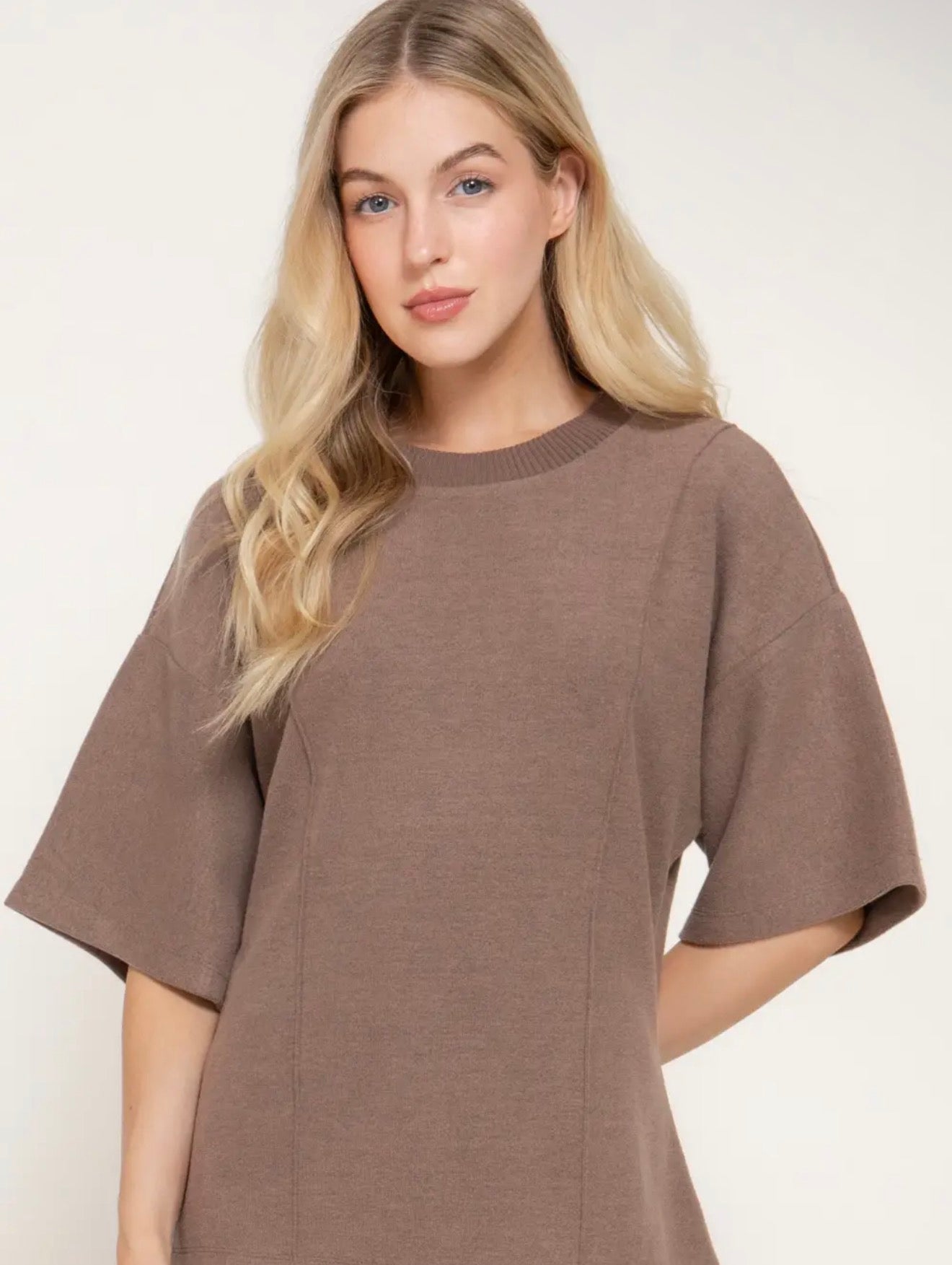 Mocha Round Knit Brushed Top