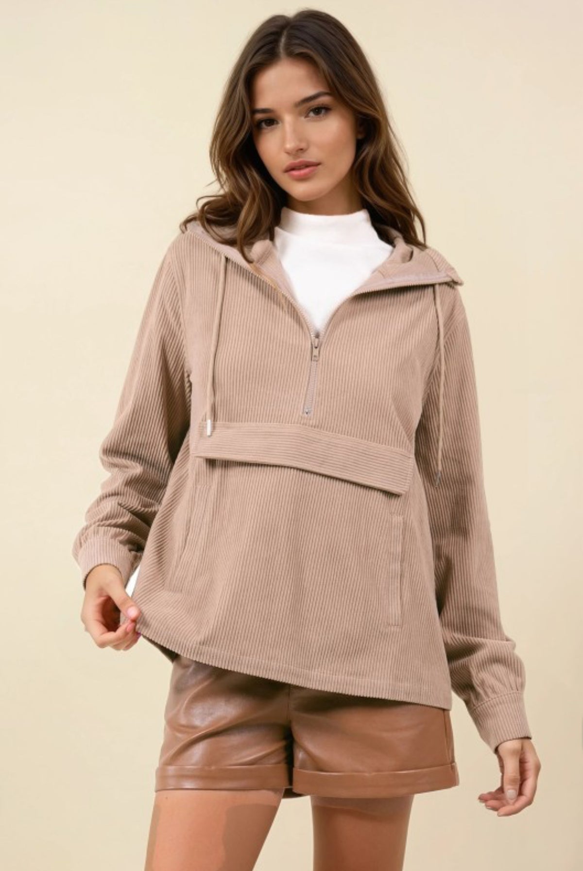 Half Zip Hooded Anorak With Pocket