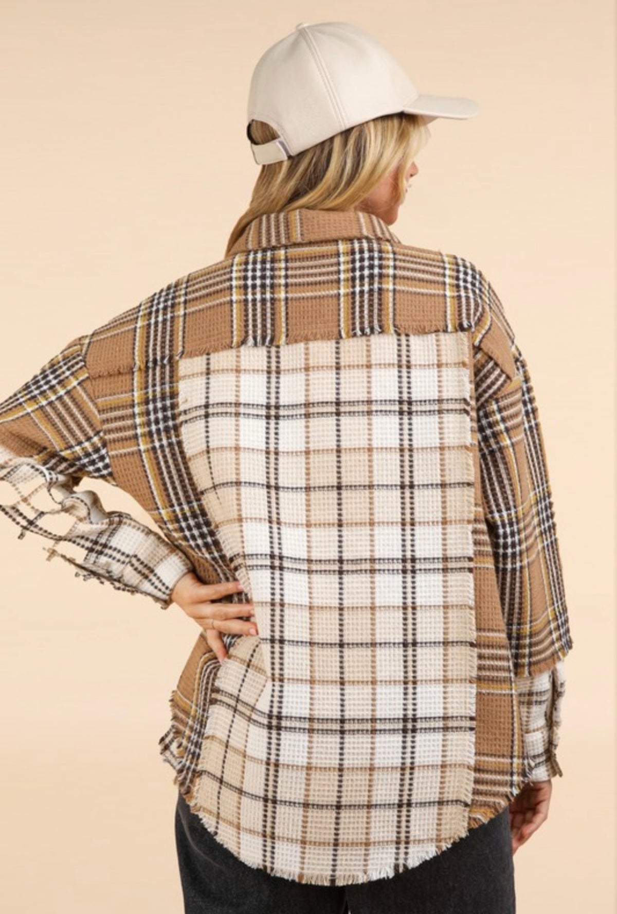 Mocha Mixed Plaid Button Up Top
