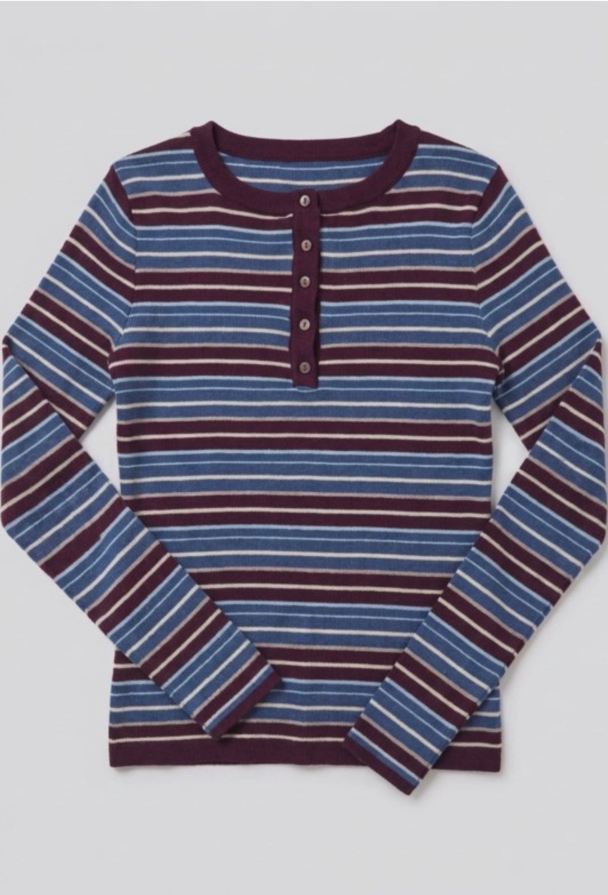 Multi Stripe Fine Knit Henley
