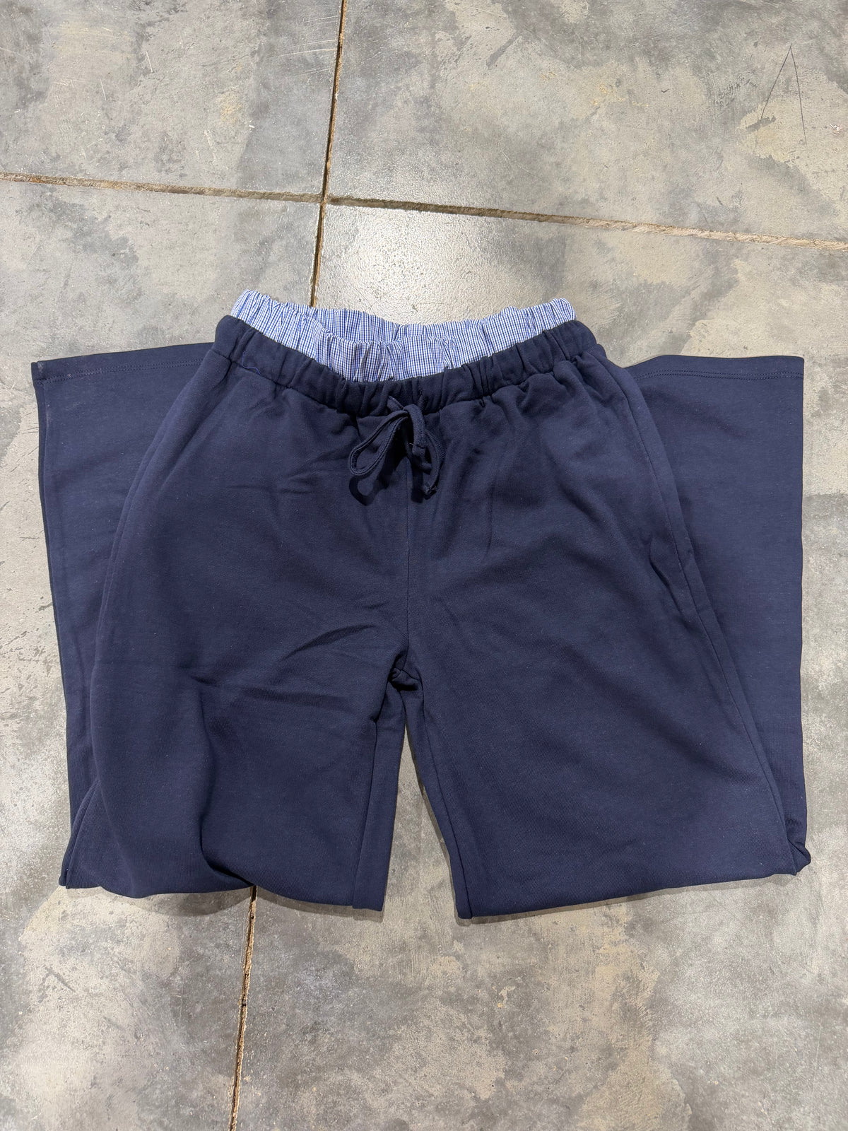 Navy Lounge Pants with Contrasting Check Panel