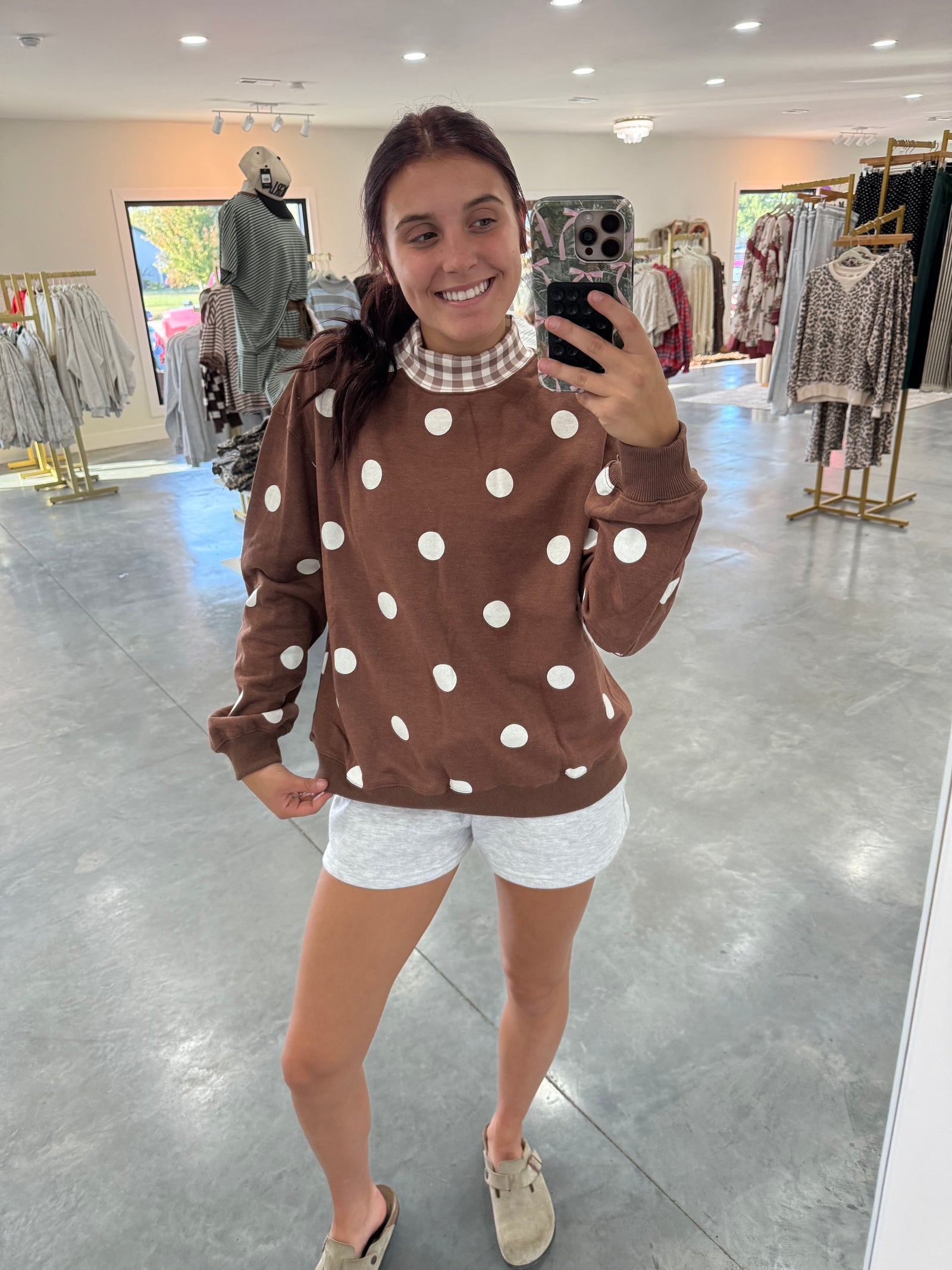 Mocha Polka Dot Gingham Sweatshirt