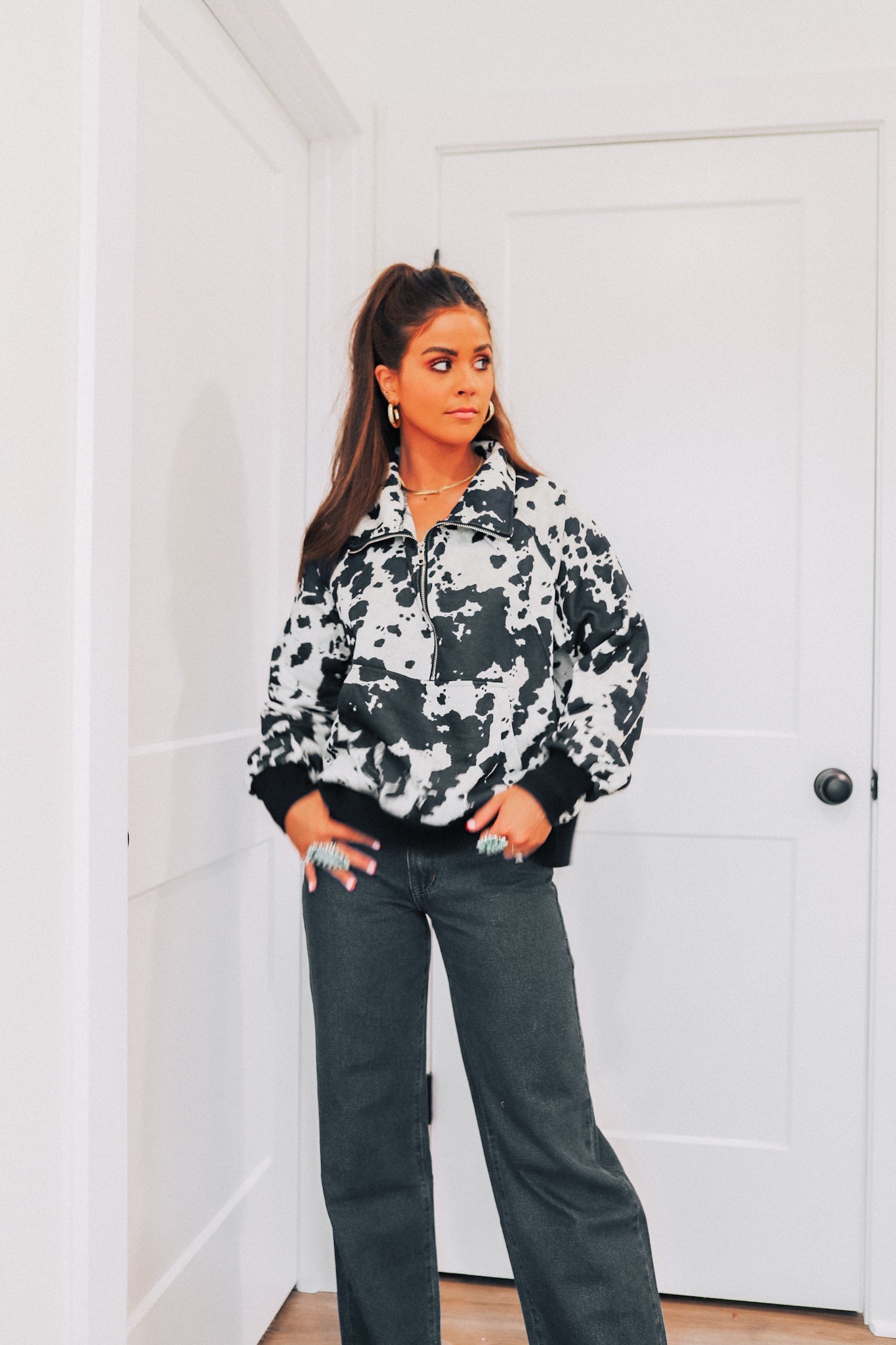 Black Cowhide Pullover