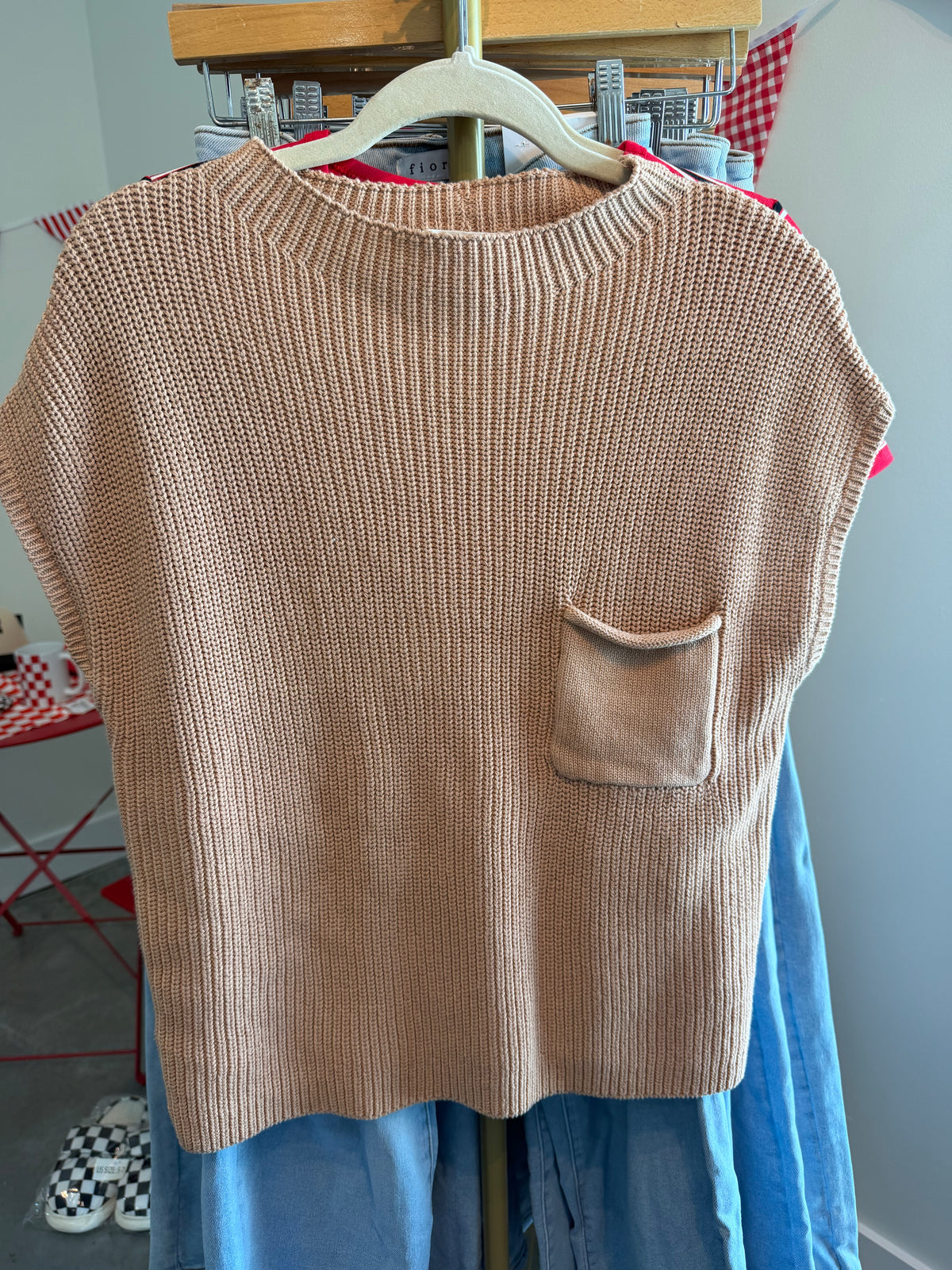 Coffee Colored Short Sleeve Knitted Sweater