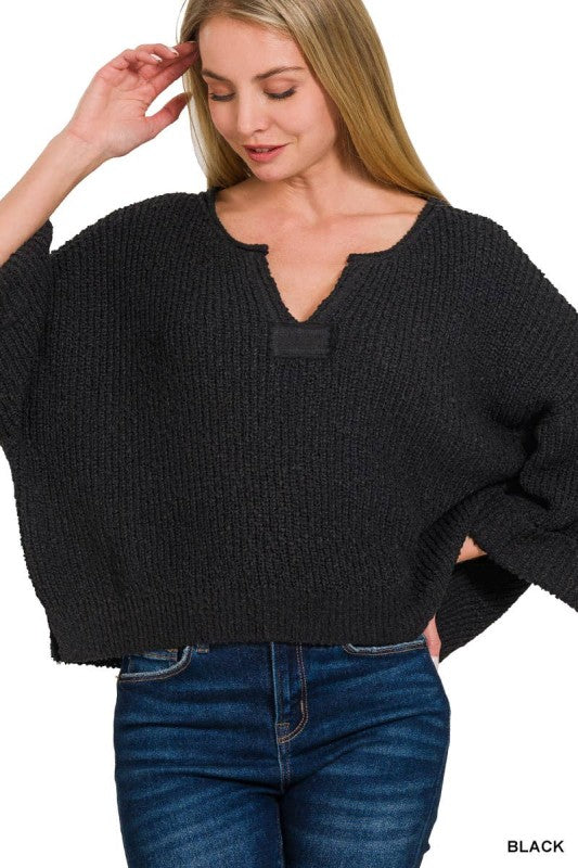 Black Folded Sleeve Pullover