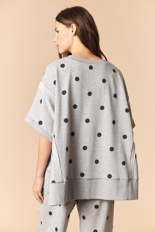 Polka Dot Dolman Sleeve Sweatshirt