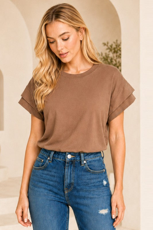 Cotton Spandex Cuffed Sleeve Top