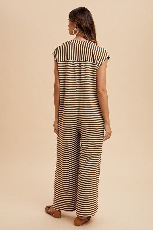 Striped Knit Wide Leg Jumpsuit